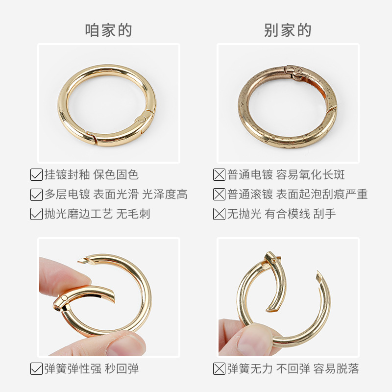 Factory cross-border zinc alloy spring ring metal open ring keychain bag hardware accessories round ring buckle wholesale