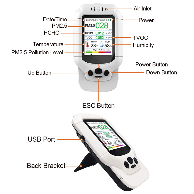 Air quality detector Dingmeng English version to measure dust PM2.5 formaldehyde HCHO temperature and humidity