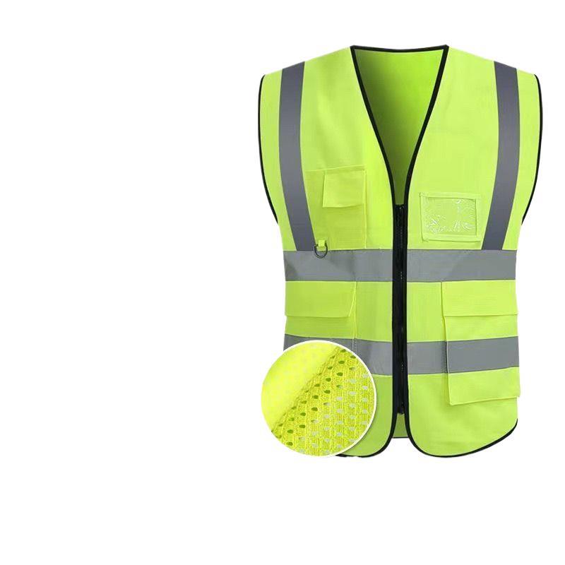 Reflective Vest with Multiple Pockets for Construction Site Safety, Suitable for All Seasons, with Printed Text