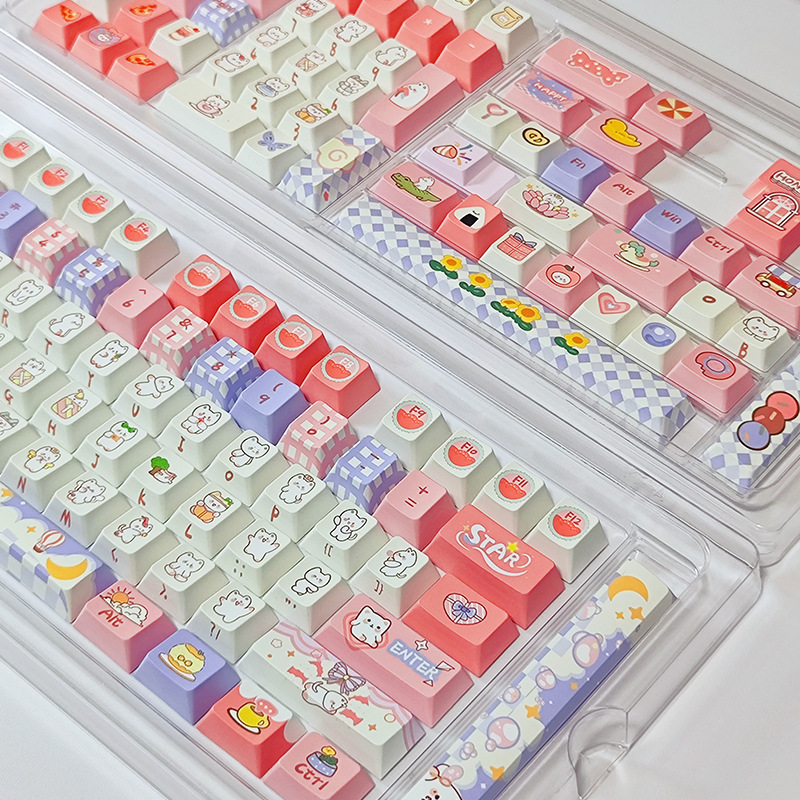 Original High-Quality Pink Bunny Party Five-Sided Dye-Sublimation Mechanical Keyboard Keycaps