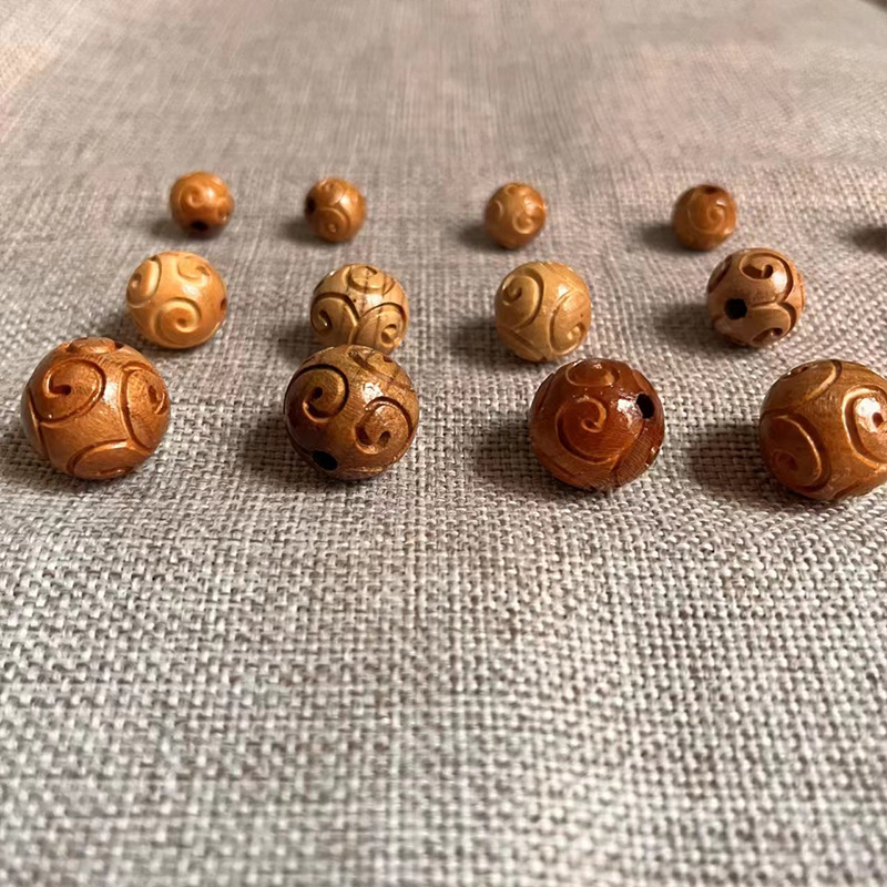 Factory direct supply peach wood carving auspicious cloud beads ornaments wooden crafts back Cloud Lotus with beads loose beads wholesale
