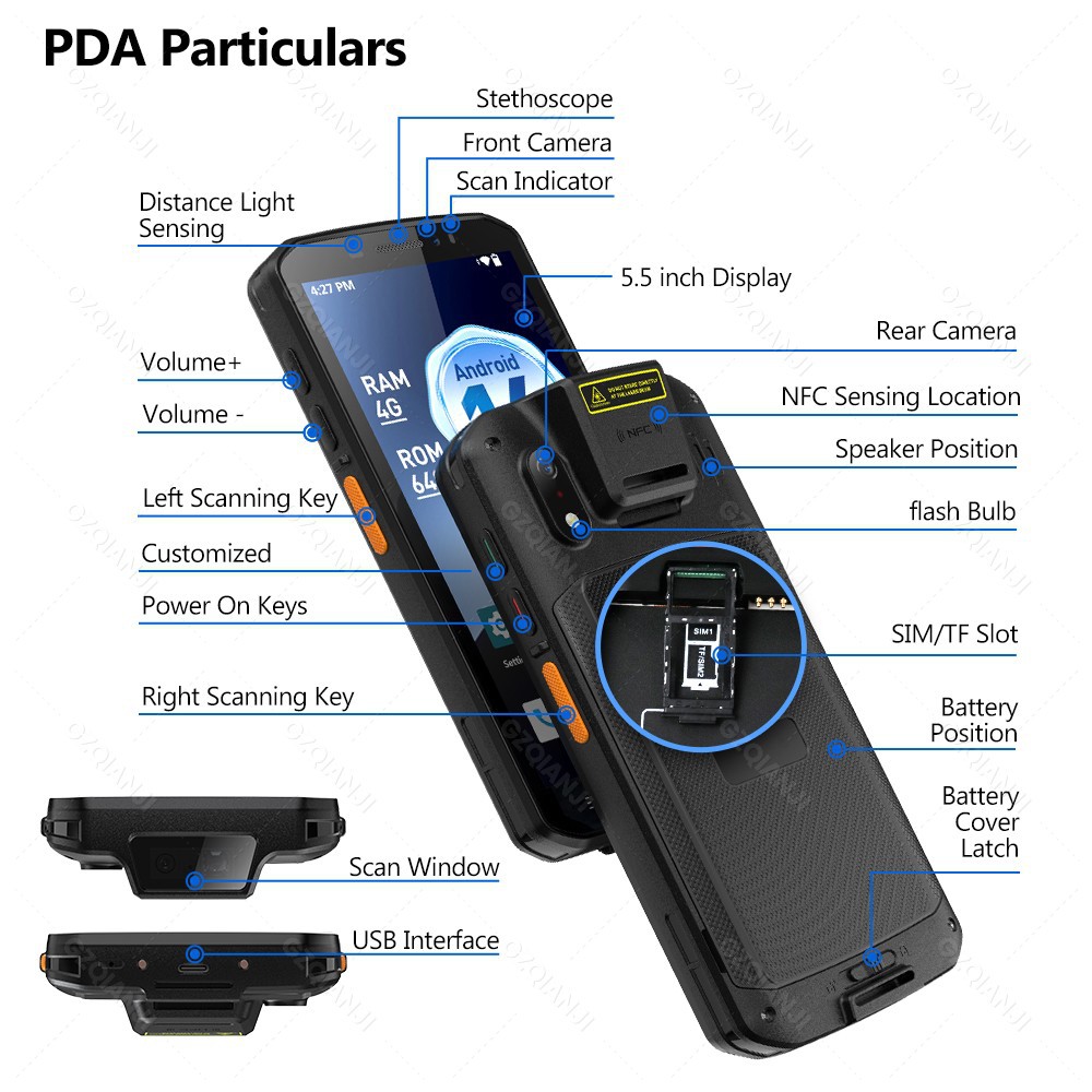 Foreign Trade Version Android 14 Handheld Pda Terminal 4G64G Eurasian Version Nfc Qr Code Scanning Head Industrial Terminal
