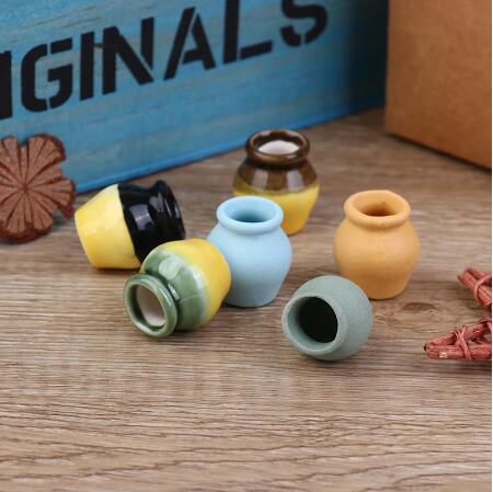 1:12 doll house mini furniture model plain color pattern half glaze vase 6 piece set