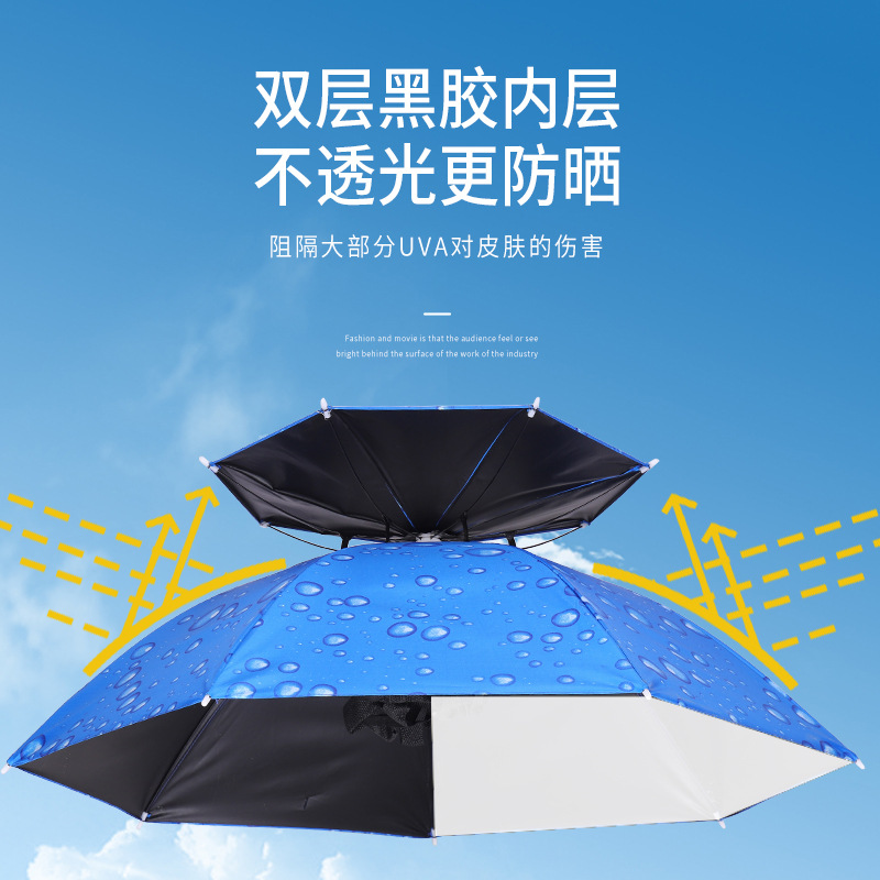 Fishing Parasol Head Umbrella Rain Hat Umbrella Hat Head-Mounted Umbrella Hat Rainproof Headband Foldableing Hat Large Bucket Hat Top