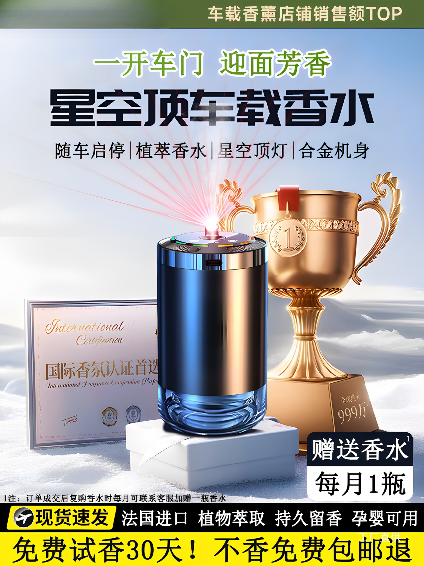 Car-Mounted Aromatherapy Automatic Fragrance Diffuser, High-End Car Perfume with Long-Lasting Light Fragrance, Odor Removal, In-Car Starry Sky Ceiling Humidifier