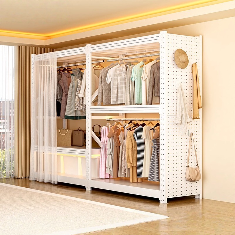 Шкаф-купе с простой сборкой, открытого типа, стеллаж для хранения в спальне, металлический уголок для одежды