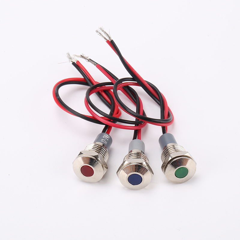 LED metal indicator light 6 8 12mm power waterproof signal light 3V6V12V24V220V working light with wire