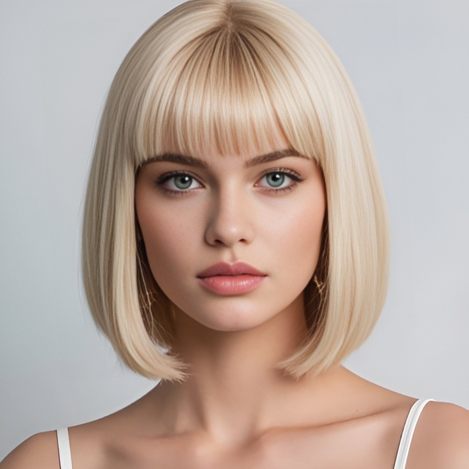 European and American Cross-Border Wig Natural Women's Short Straight Hair Bob Air Bangs Fluffy Full Wig Hair Full Headgear