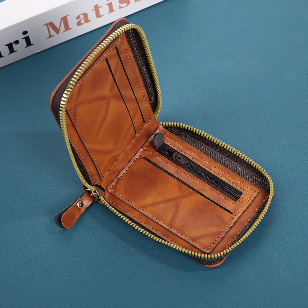 Amazon's Best-Selling Men's Wallet Printed with Us Dollars, Retro Coin Bag, Ready-Made Ultra-Light Coin Purse, Short Zipper Bag