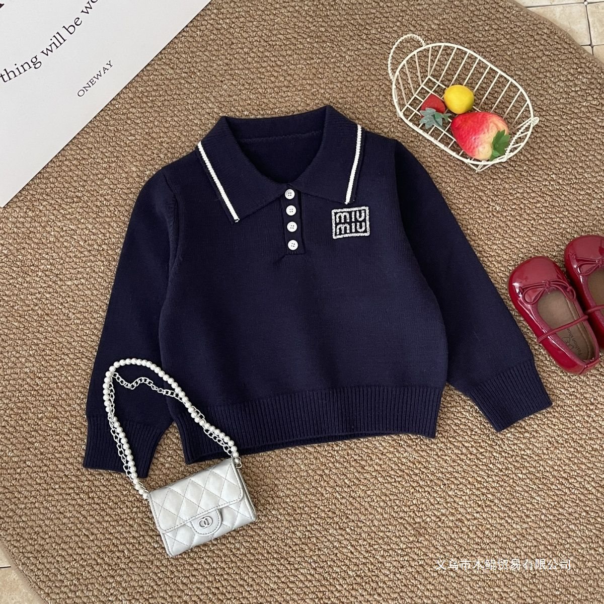 Boys' Sweater 2025 Autumn/Winter New Turn-Down Collar Knitwear Off-White Navy Blue In-Stock Casual Rabbit Fur