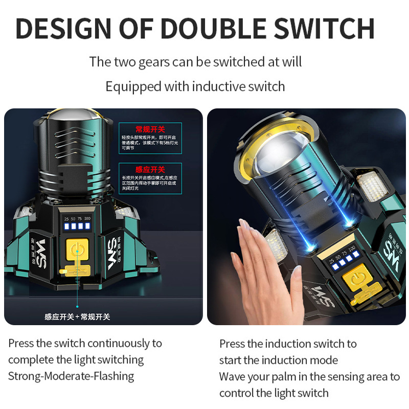 Dake Cross-Border Ultra-Bright Light Night Fishing Induction Mine USB Charging Emergency Smart Head-Mounted Outdoor Lighting