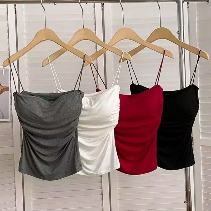 Pleated Suspenders Vest with Chest Pad Strapless Beautiful Back Sexy One-Piece Spice Girl No Steel Ring Inner Base Top