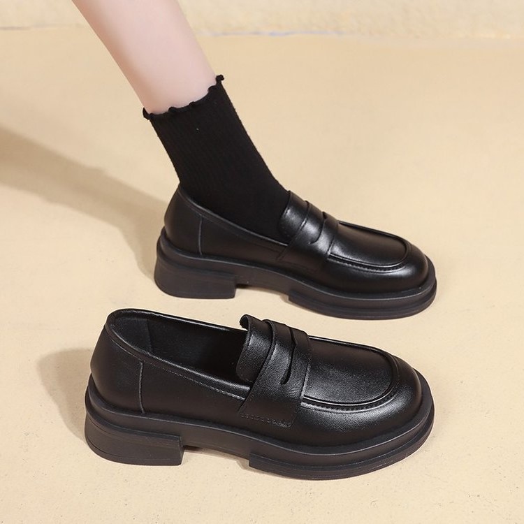College Korean Style Small Leather Shoes 2024 Autum New Retro Thick-soled Loafers One-step Taizhou Loafers for Women