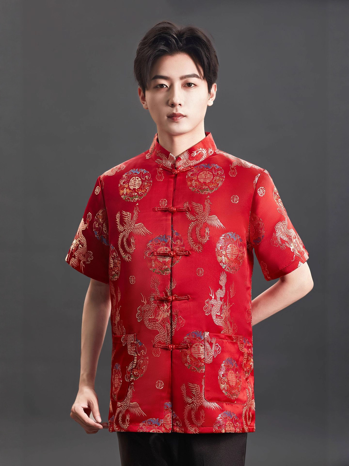 Brocade New Style Stand-Up Collar Tang Suit Men's Retro Chinese Style Tops for Middle-Aged and Elderly Birthday Banquets Chinese Style Festive Groomsmen Dresses