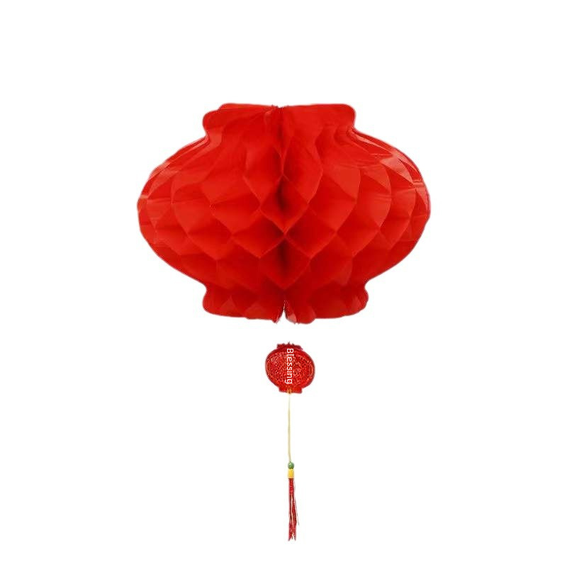 Small lantern hanging decoration factory wholesale plastic paper lantern series Ping An plastic paper lantern folding red advertising paper lantern