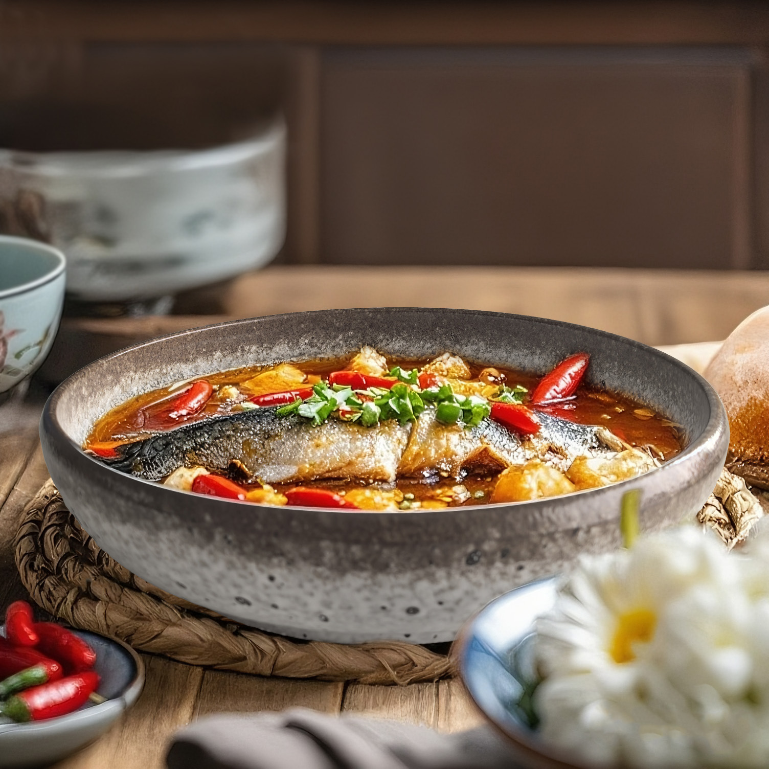 Wabi-Sabi Style Handmade Stoneware Tableware Set for Home and Hotel Use Retro Creative Ceramic Bowls, Plates, Spoons Manufacturer Wholesale