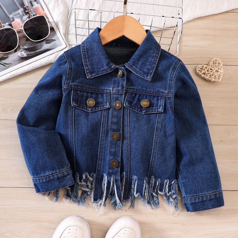 2025 New Denim Jacket for Baby Girls, Autumn Korean Style Jacket with Tassel Hem, Versatile Trendy Top