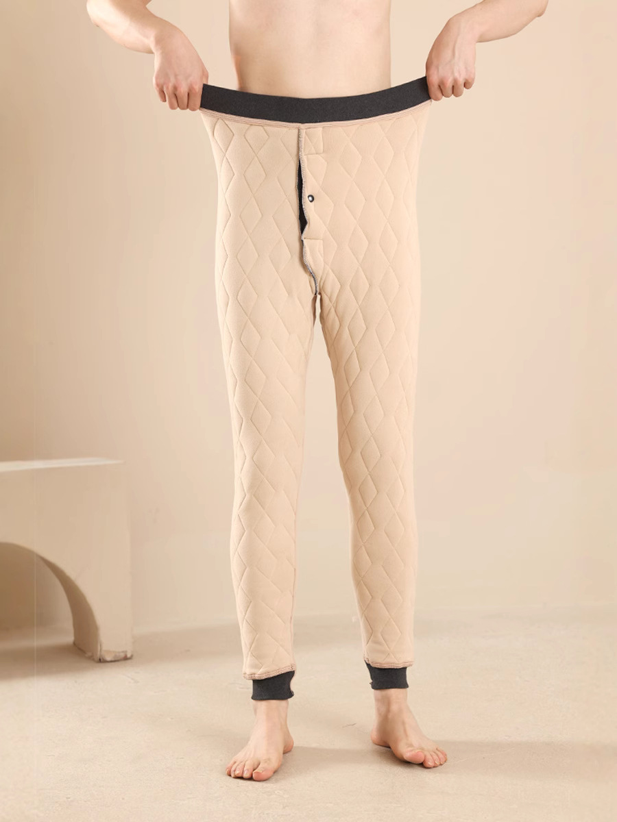 Men's Wool Thermal Pants for Winter, Fleece-Lined, Three-Layer Thickened, Plus-Size Base Layer Cotton Pants, Extra Thick, Versatile for Northeast