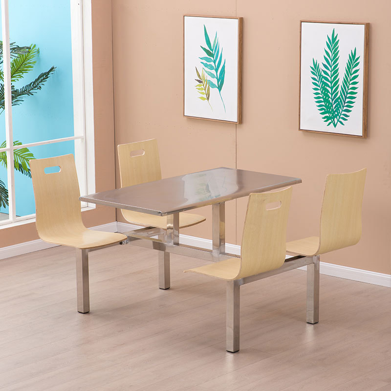 Stainless steel dining table staff restaurant conjoined table and chair dining hall fast food table and chair school student canteen dining table and chair combination