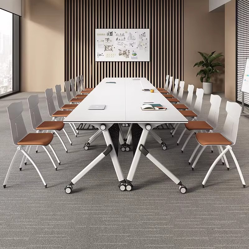 Foldable Conference Training Table and Chair Mobile Splicing Combination Multi-functional Office Long Double Wheeled Simple Desk