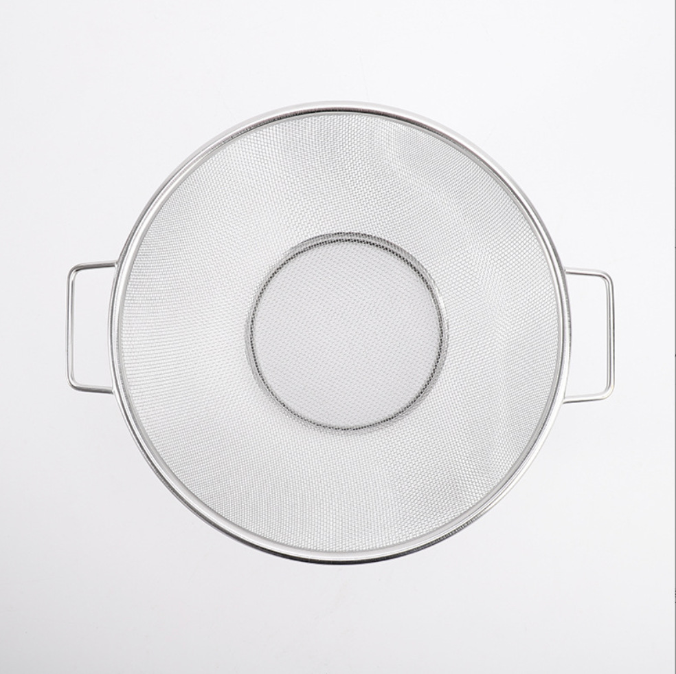 Stainless steel round edge double-ear steel handle mesh basket vegetable and fruit filter basket desktop storage basket household vegetable washing and rice washing basin