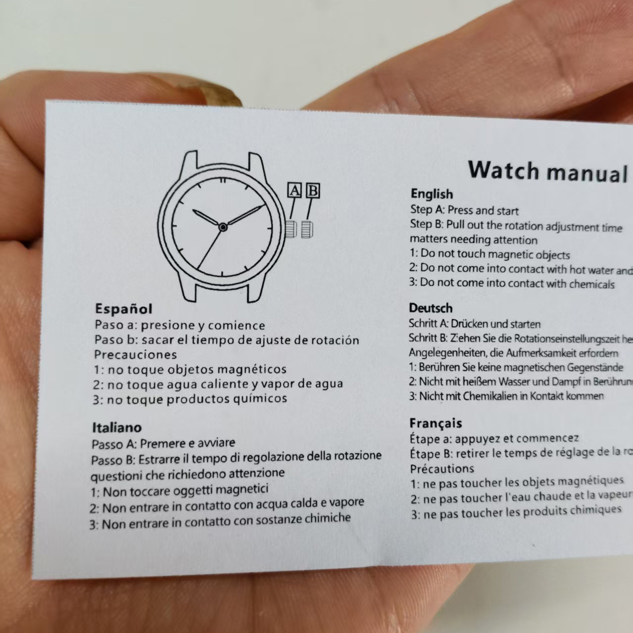 5 Mandarin Instructions Quartz Watch Mechanical Watch Instructions Printed Black and White Color Installation Instructions