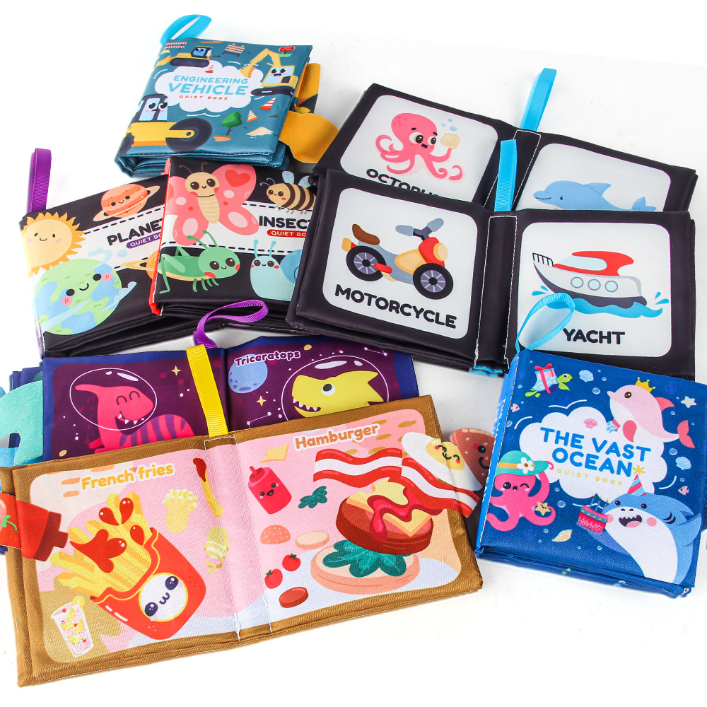 Source manufacturers three-dimensional baby cloth book early education toys 4 sides 8 pages English palm book animal fruit baby cloth book