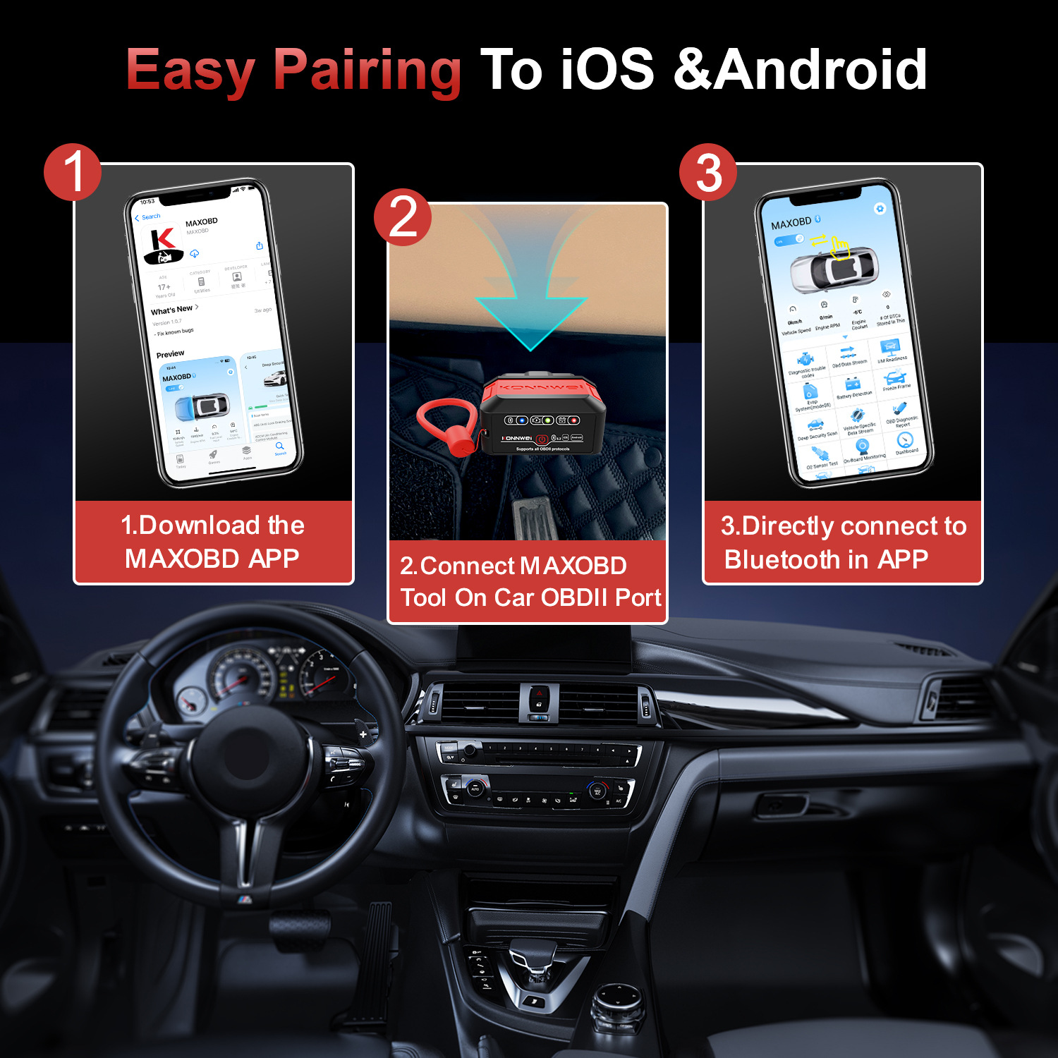 The new KW906 Bluetooth 4.0 5.0 ELM327 OBD2 supports IOS/Android dual-mode car fault diagnosis