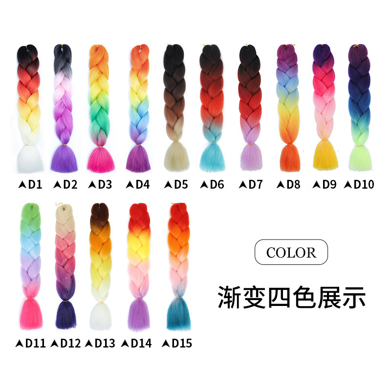 African Dreadlocks Multi-Colorful Gradient Wig Braids Dreadlocks Extensions Gradient Colorfulful Big Braids