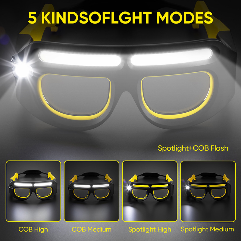 Cross-Border Strong Light Lighting Glasses Headlight Night Fishing Removable Sunglasses Glasses Light Outdoor Cycling Multifunctional Headlight