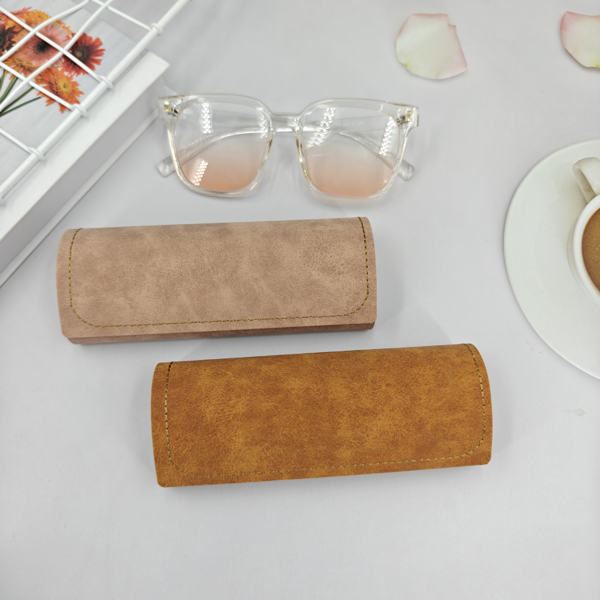 pu leather handmade box retro artistic texture glasses case printable logo myopia glasses case