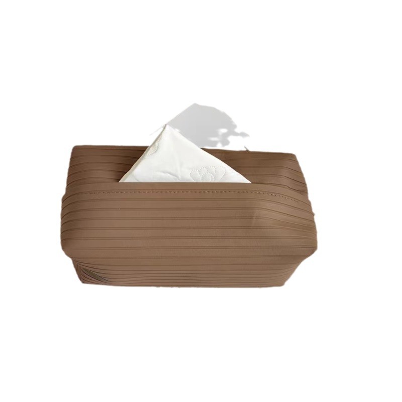 Modern Homestay Model Room High-grade Leather Tissue Box Simple Striped Paper Box Factory Outlet