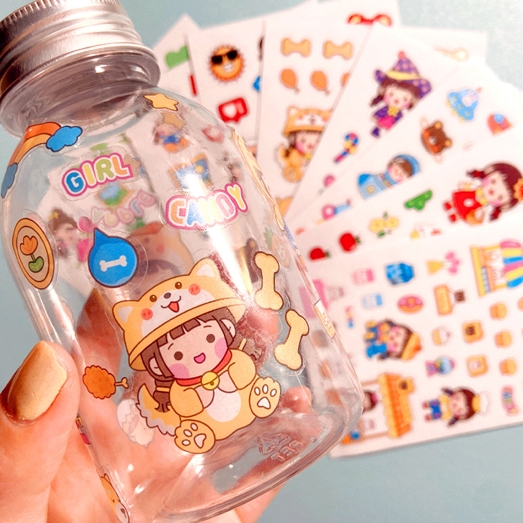 Korean Ins Cute Handbook Stickers Cartoon Thermos Cup Stickers Handbook Mobile Phone Stickers Student Water Cup Transparent Pvc Stickers