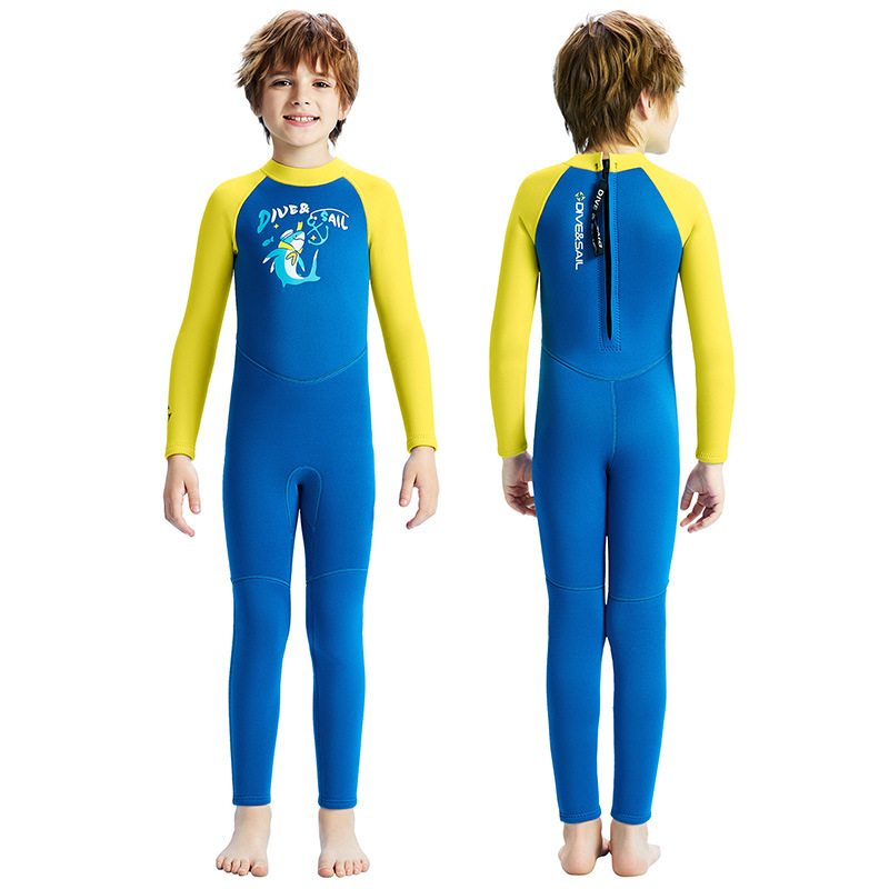 Children's Wetsuit 2.5mm Boys' One-Piece Swimsuit Long-Sleeved Cold-Proof Wetsuit Warm Snorkeling Surfing Wetsuit