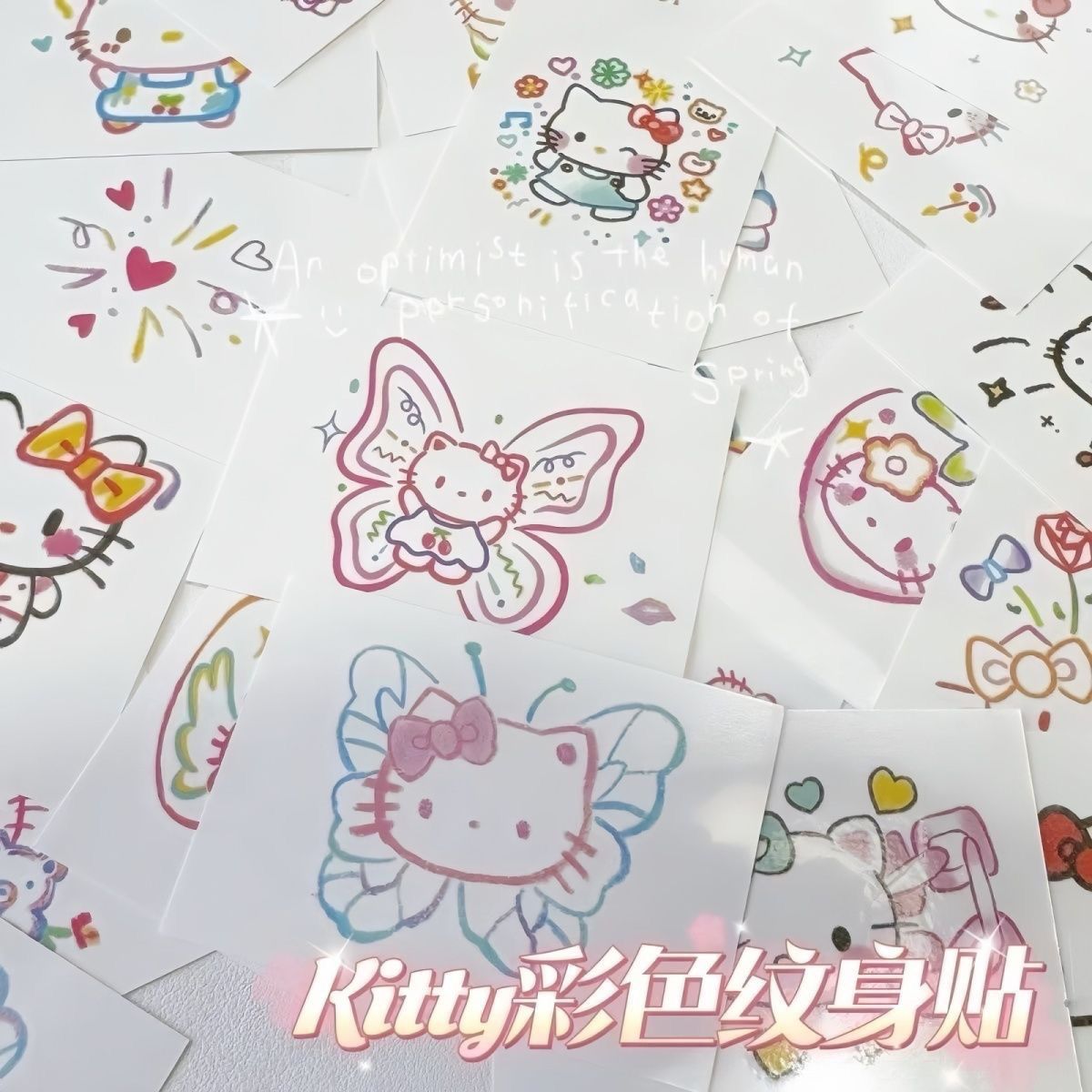 Popular Dopamine Kitty Cat Tattoo Stickers Cute Cartoon Kt Cat Hello Kitty Arm Stickers Ins Style Bow