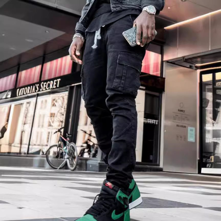 Spot 2021 European and American cross-border new jeans men's side pocket small feet skinny jeans NK012