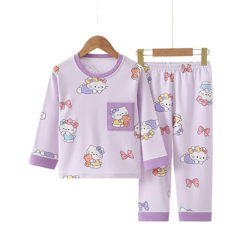 Children's Pure Cotton Pajamas Set Spring & Fall New Style Boys and Girls Middle and Large Kidsren Early Autumn and Early Spring Warm Cartoon Set