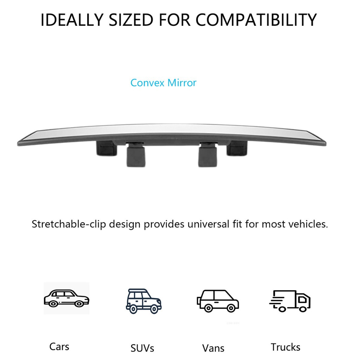 Car Interior Rearview Mirror, Large Field of View, Anti-Dazzle Curved Reflector, Auxiliary Reversing High-Definition Mirror, Anti-Shattering, Universal Panoramic