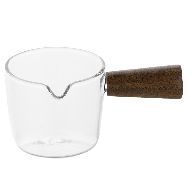 Borosilicate glass small Milk Cup with handle mini milk Italian Coffee Milk Cup with wooden handle pointed mouth small Milk Cup