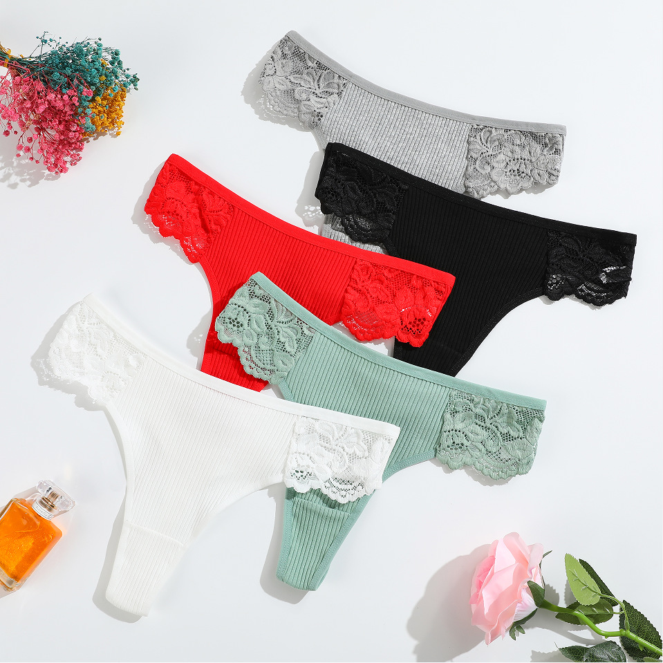 New T-shaped underwear girls' lace belly contracting thread thong women's low waist breathable cotton T-Pants Factory wholesale