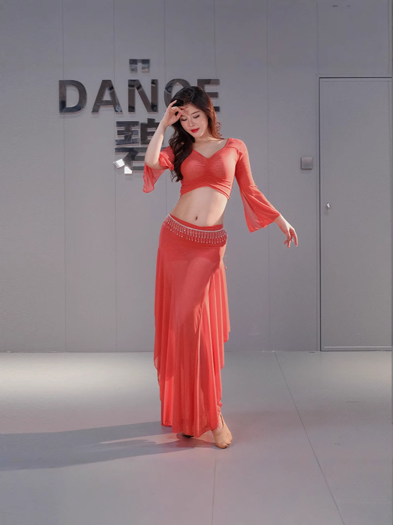 Belly Dance Practice Dress New suit Sexy Mesh Oriental Dance Dress Dress Long Dress Elegant Lotus Leaf 2025