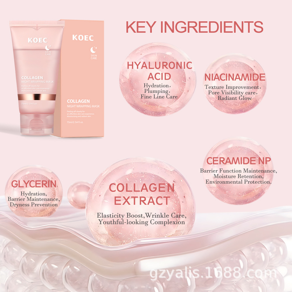 KOEC Collagen Tear Mask with Brush Transparent Hydrating Moisturizing Moisturizing Night Mask Cross-border Wholesale