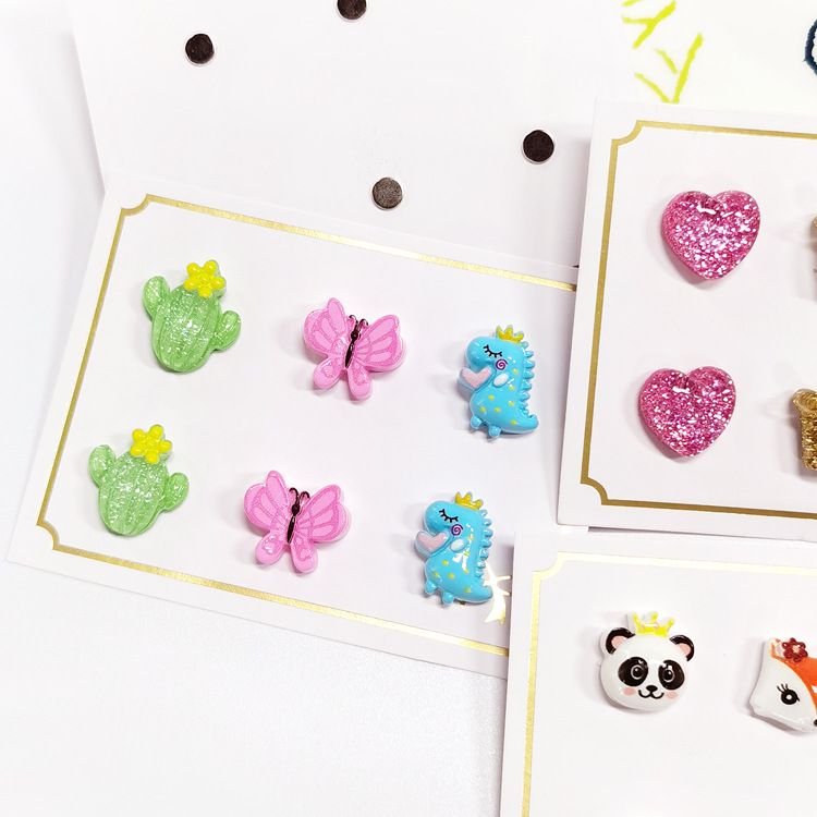 [Can] New Kidsren's Cartoon Iron-Absorbing Ear Clips, Cute Unicorn Butterfly Resin Magnets, No Pierced Ear Clips