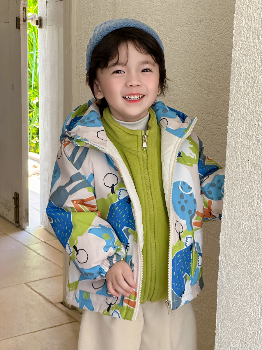 2025 New Boys' Jacket Autumn and Winter Clothing Children's Baby Cotton-Padded Warm Hooded Cartoon Stylish