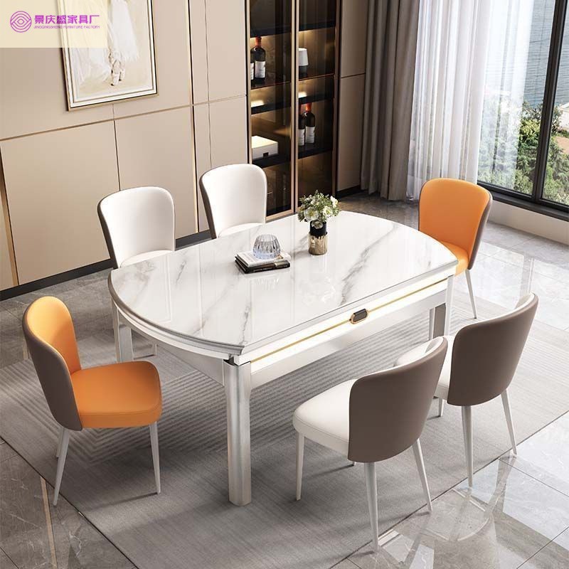 New Induction Cooker Slate Dining Table and Chair Combination for Home Use, Modern Simple Retractable Folding Dining Table for All Sizes