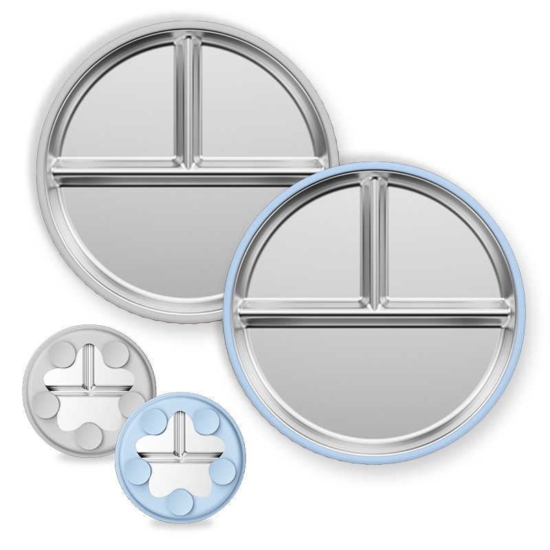 Детская тарелка из нержавеющей стали с силиконовым основанием, устойчивая к падению, пищевой класс