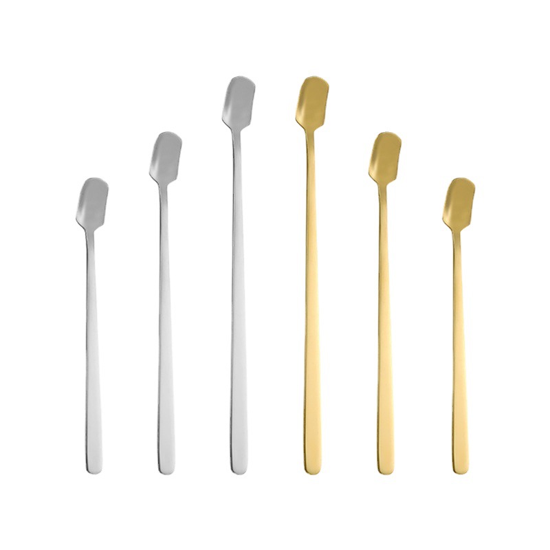 Stainless Steel Spoon Creative Square Head Spoon Long Handle Coffee Stirring Spoon Dessert Bird's Nest Spoon Mug Gift Spoon Gold