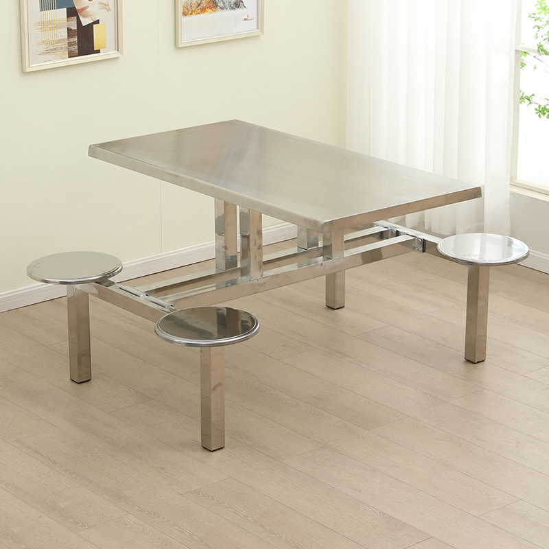 Stainless Steel Canteen Dining Table and Chairs One-Piece Dining Table and Chair Combination 4/6/8 People Canteen Table and Chairs Student Dining Table Can Be Customized