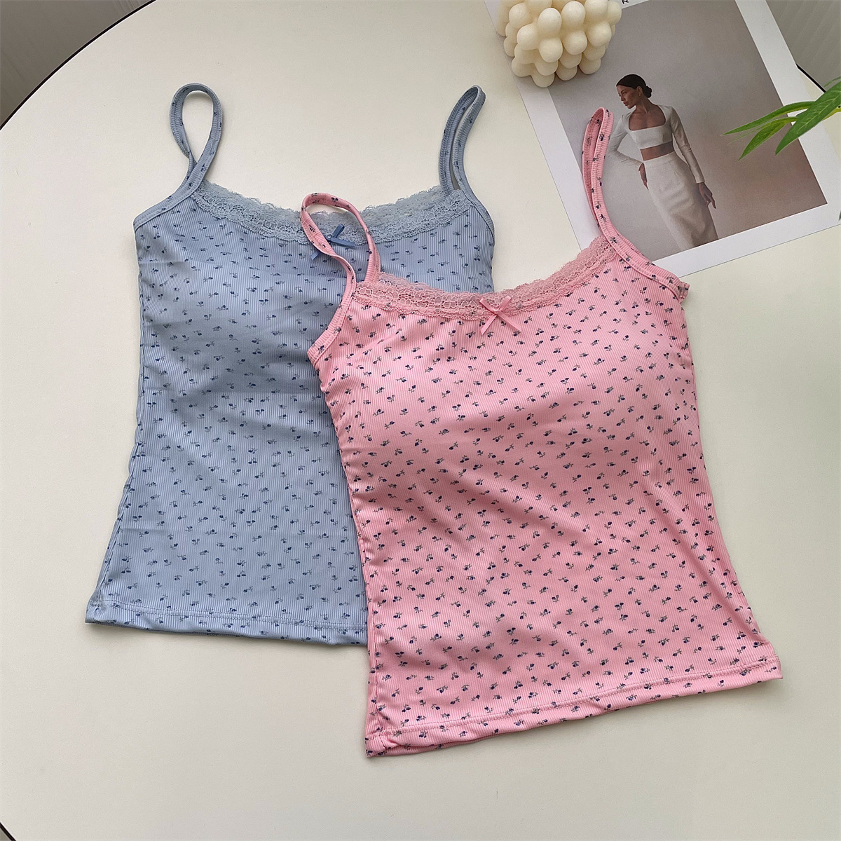 9094# Ice Silk Camisole Vest with Chest Pad Women's Autumn and Winter Sleeveless Bottoming Inner Wearing Outer Wearing Joker Beautiful Back Top