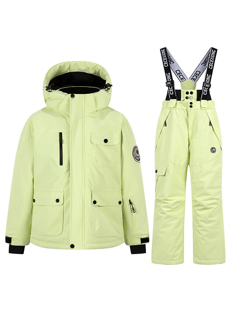 Children's Ski Suit Set for Girls, Outdoor Fleece-Lined Thickened Waterproof Windproof Boys' Baby Ski Jacket and Pants Equipment Trendy